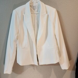 Nine West White Cropped Blazer Classic Lapel